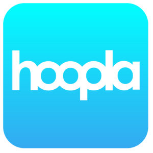 Blue square logo with rounded edges that says hoopla in the middle in white type. 